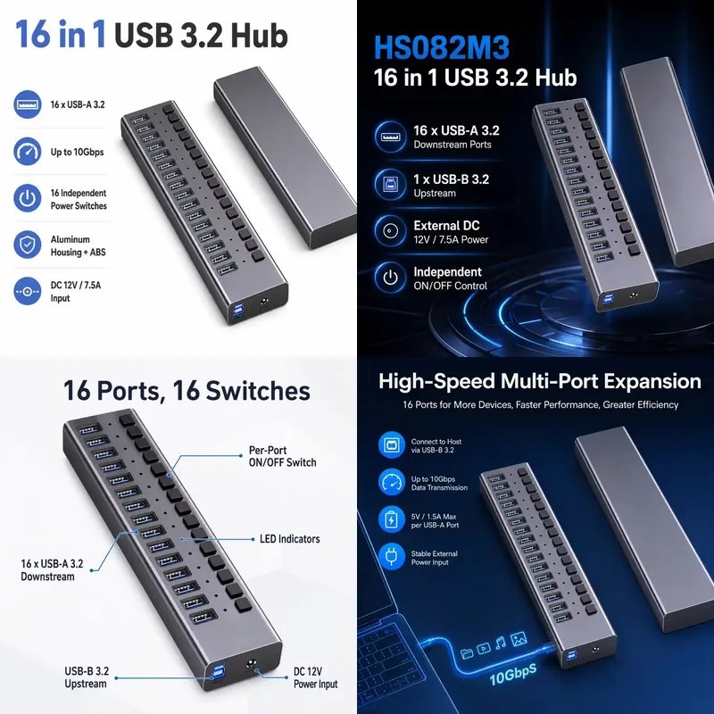 Multi Port Usb Hub - موزع USB 3.2 Gen2 بـ 16