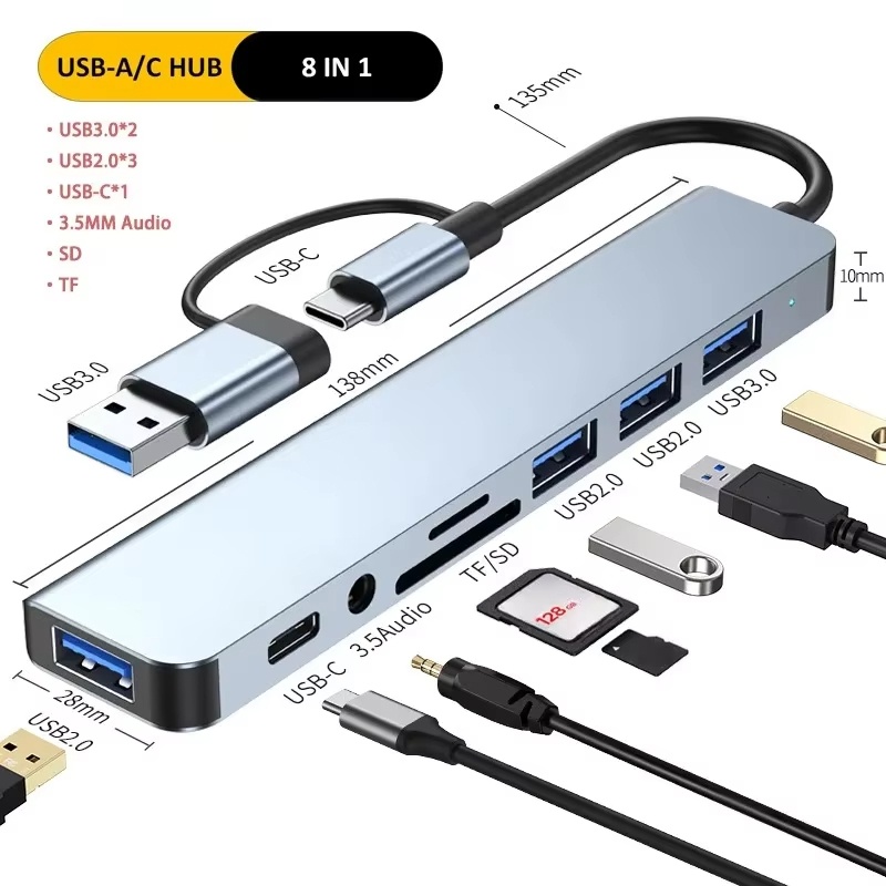 Multi Port Usb Hub - محول USB متعدد المنافذ 8 في