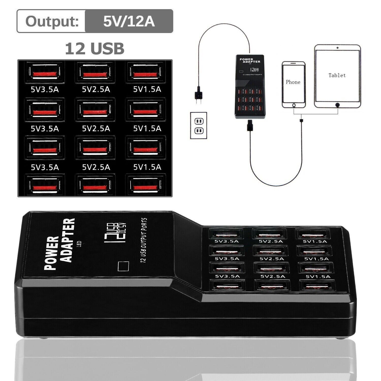 Multi Port Usb Hub - محطة شحن متعددة المنافذ بـ 12