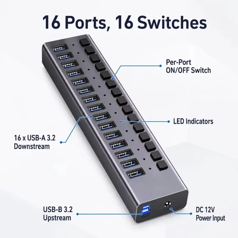 موزع USB 3.2 Gen2 بـ 16 منفذ م - مراجعة Multi Port Usb Hub وسعره